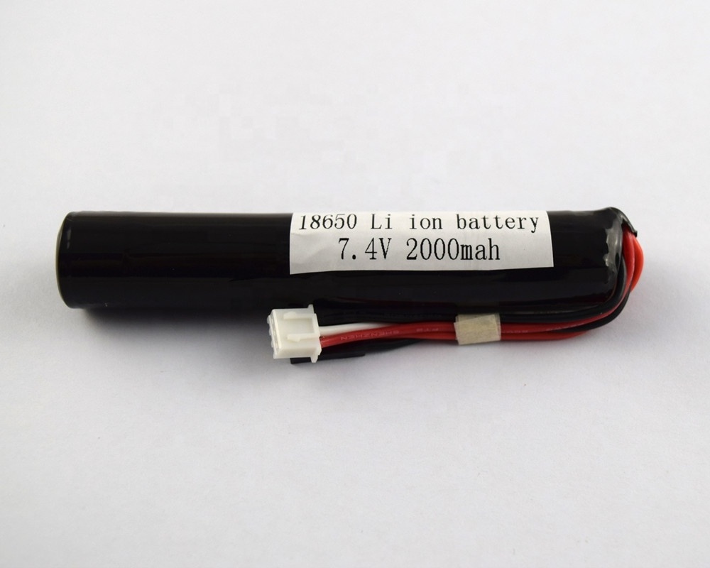 High quality 18650 2S1P 7.4V 2000mAh Long pencil rechargeable li-ion battery pack with pcb and JST connector