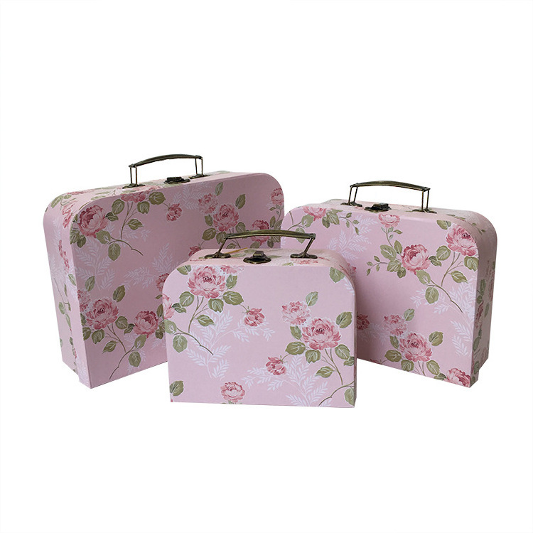 Suitcase Box Cardboard Home Recycle Custom Printed Handmade Paper Flower Travel Paperboard Recyclable UV Coating Varnishing