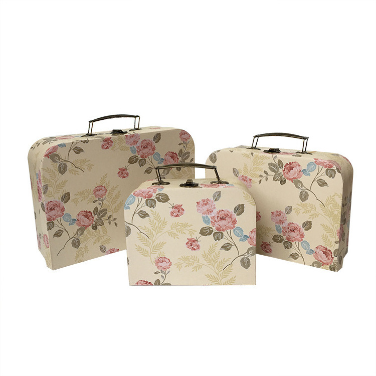 Suitcase Box Cardboard Home Recycle Custom Printed Handmade Paper Flower Travel Paperboard Recyclable UV Coating Varnishing