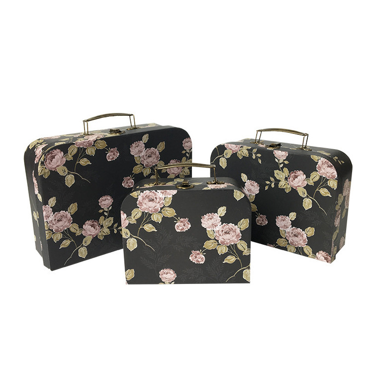 Suitcase Box Cardboard Home Recycle Custom Printed Handmade Paper Flower Travel Paperboard Recyclable UV Coating Varnishing