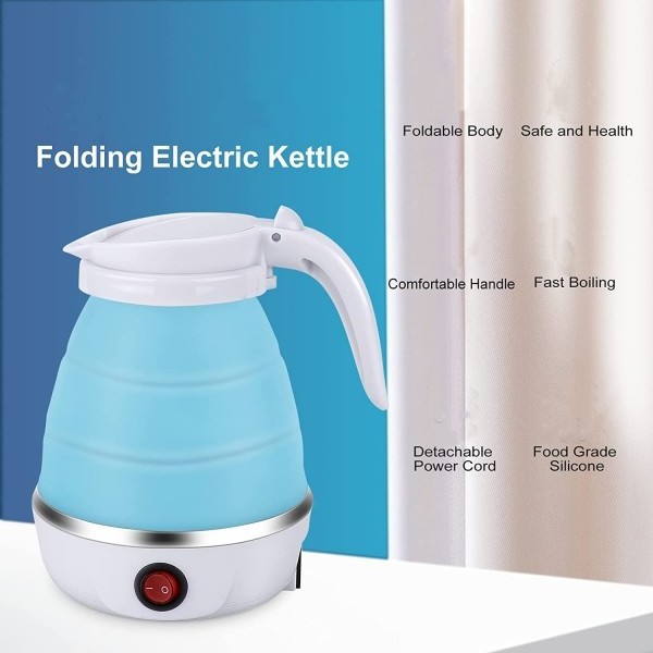 Travel Portable Kettle with Foldable Electric Kettle,600ML Portable Electric Kettle for Travel with 2 Collapsible Cups and 1 Col