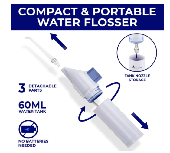 Dental Water Flosser | Oral irrigator tonsil stone remover | Sensitive teeth and gums | No electricity or batteries needed | Adj