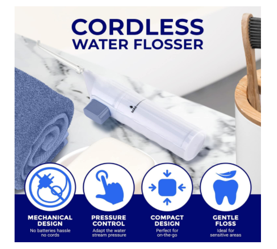 Dental Water Flosser | Oral irrigator tonsil stone remover | Sensitive teeth and gums | No electricity or batteries needed | Adj