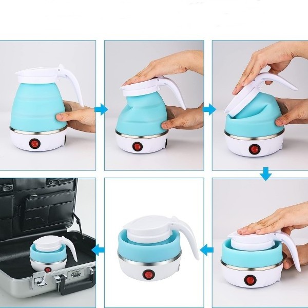 Travel Portable Kettle with Foldable Electric Kettle,600ML Portable Electric Kettle for Travel with 2 Collapsible Cups and 1 Col