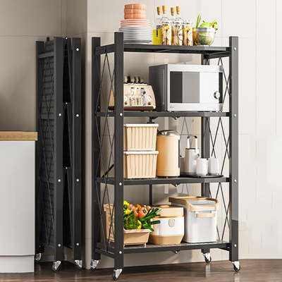 Joybos 4-Shelf Foldable Storage Shelves with Wheels  Heavy Duty Metal Shelving Organizer Wire Shelf Rack for Garage Kitchen