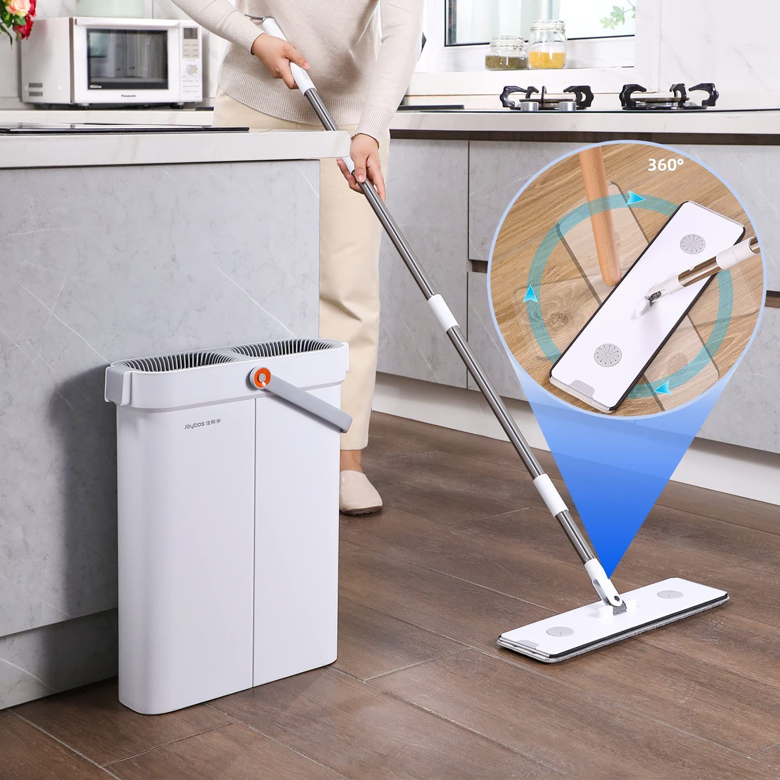 Joybos Mop and Bucket with Self Wringer Set  Upgraded Square Microfiber Spinning Mop Clean Dirty Water Separate Design