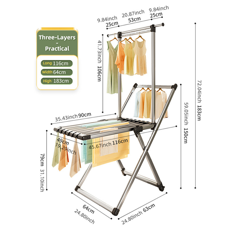 JOYBOS Floor Rack Clothes Drying Clothes Mobile Coat Clothes Rail Rack Storage Hanging Collapsible Hanger Standing