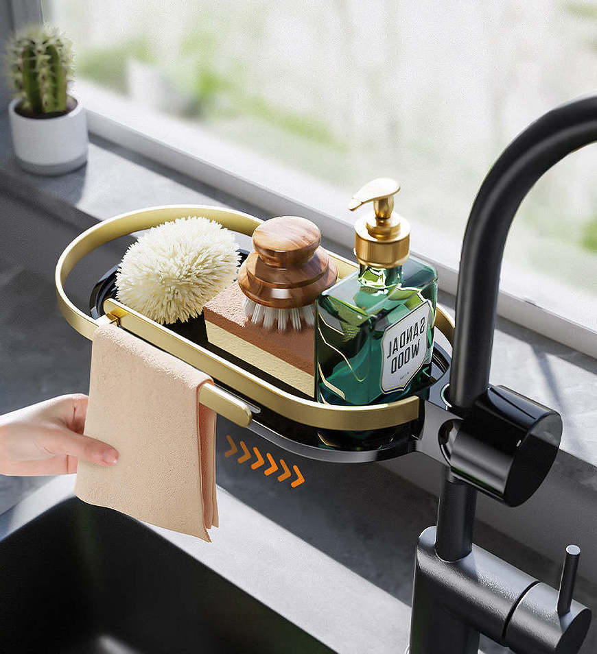 JOYBOS Faucet Sponge Holder with Towel Bar Holder Sink Caddy Organizer for Kitchen