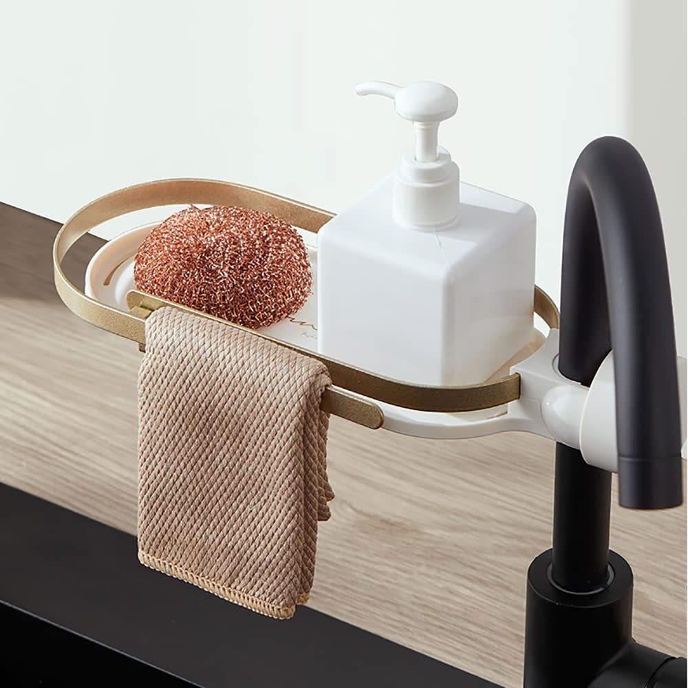 JOYBOS Faucet Sponge Holder with Towel Bar Holder Sink Caddy Organizer for Kitchen