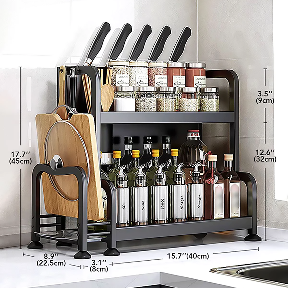 Joybos 2 Tier Kitchen Organizer spice rack Knife Holder Tool Storage Racks Shelving Units Tableware Shelf Kitchen Rack