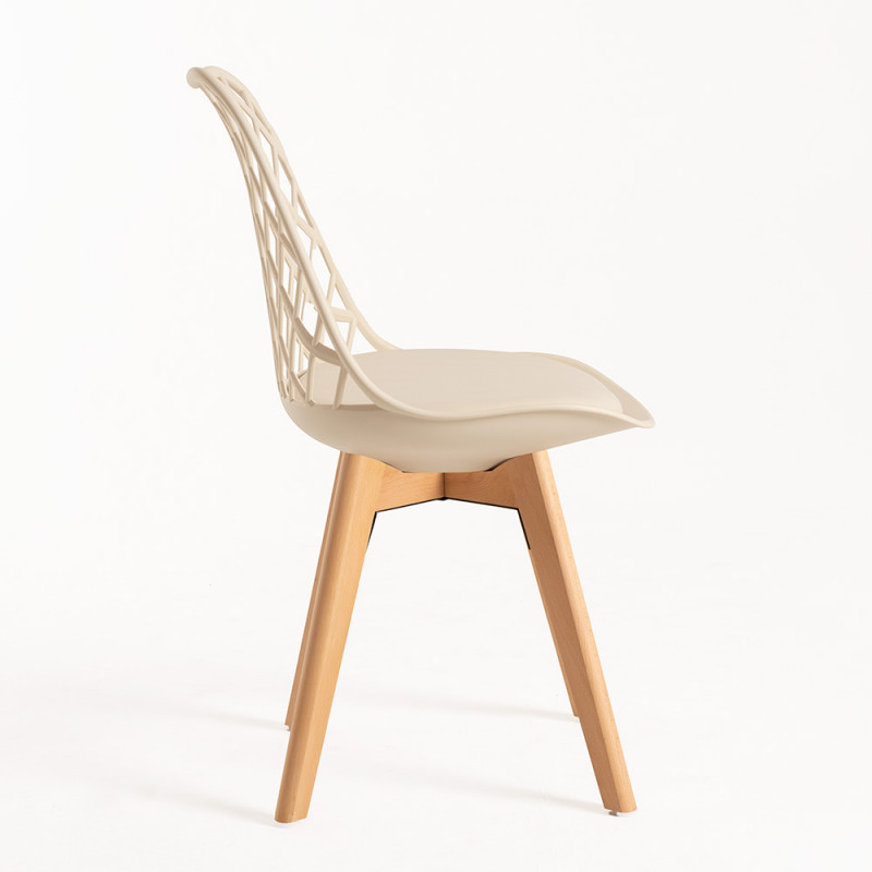 New Wood Style Gross Tulip Wooden Leg Dinning Chair Modern Scandinavian Design Beige Plastic Dining Chair