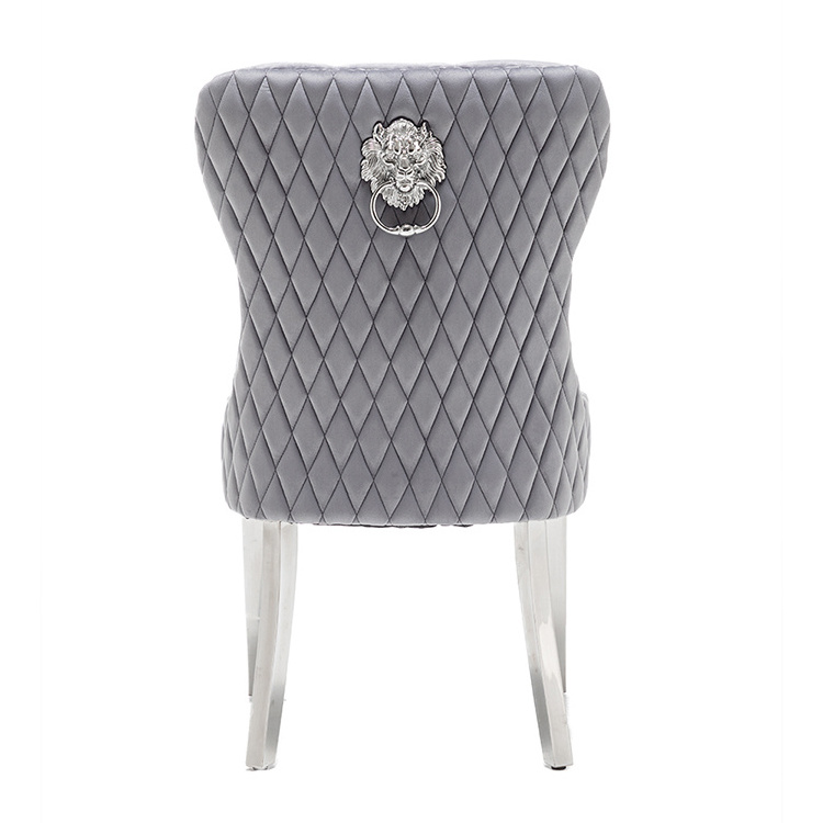 Modern European Velvet Chair Deep Buttoned With Chrome Lion Knocker And Studs Chrome Studded Dining Chair