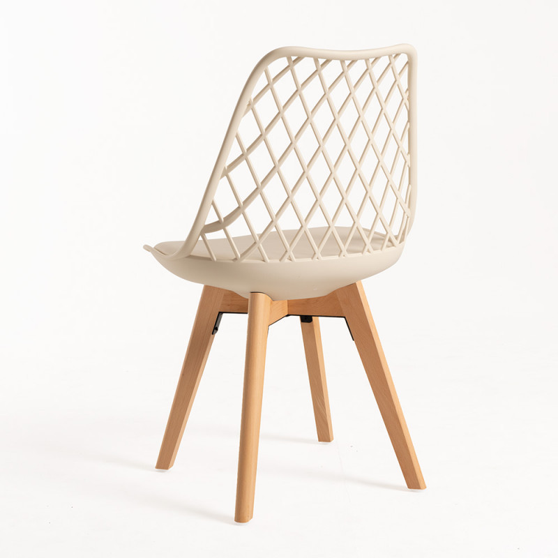 New Wood Style Gross Tulip Wooden Leg Dinning Chair Modern Scandinavian Design Beige Plastic Dining Chair