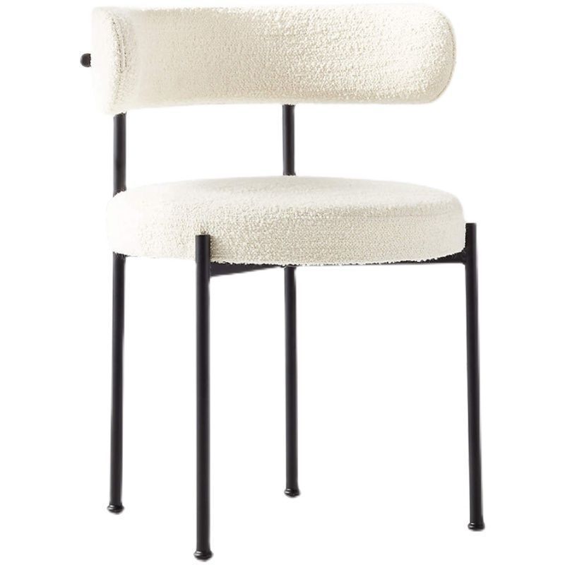 Modern Upholstered Dining Chair Ivory Metal Iron Legs Side Chair Boucle Dining Room Accent Chairs For Dining Room