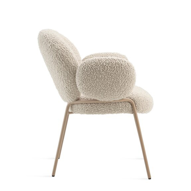 Dining Chair Modern Fashion Comfortable Restaurant Dinning Chair Lambswool Fur Fabric Upholstered Arm Dining Chair