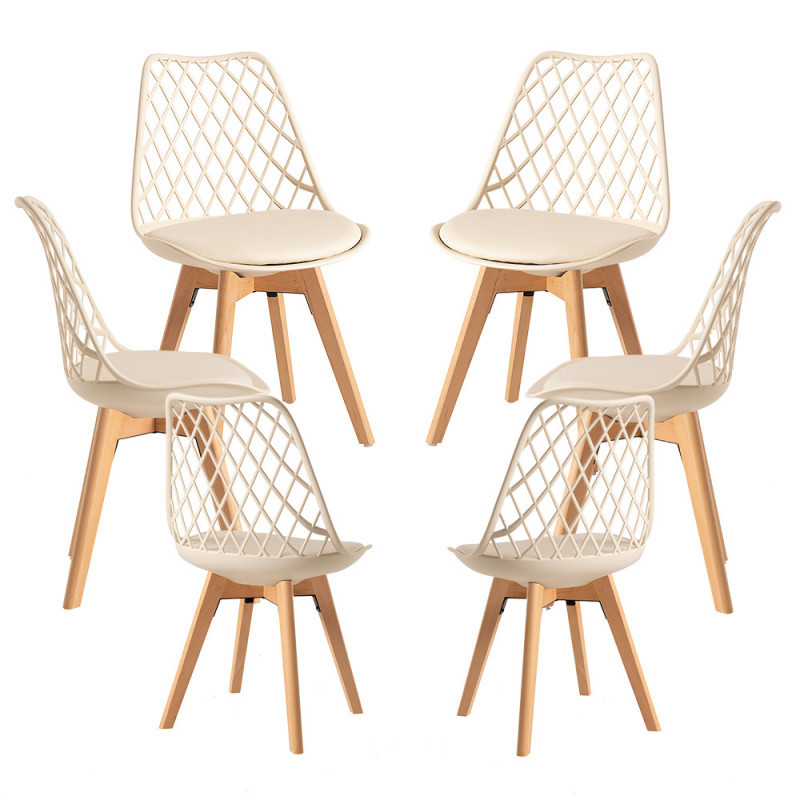 New Wood Style Gross Tulip Wooden Leg Dinning Chair Modern Scandinavian Design Beige Plastic Dining Chair