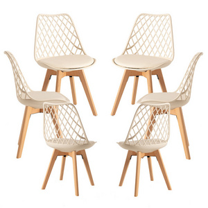 New Wood Style Gross Tulip Wooden Leg Dinning Chair Modern Scandinavian Design Beige Plastic Dining Chair