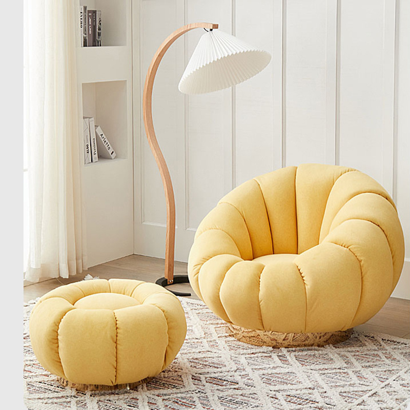 Contemporary Circle Luxury Velvet Single Sofa Modern Design Rotate Round Shape Yellow Live Room Lounge Chair