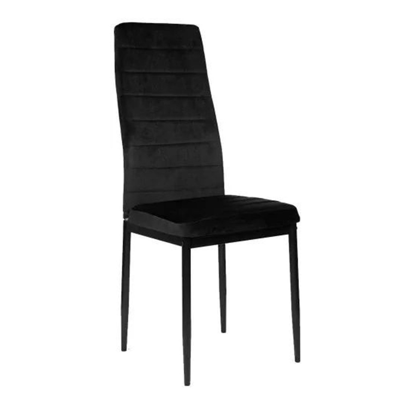 Modern Nordic High Back Black Pu Leather Chrome Metal Leg Dining Chair For Dinning Room Kitchen