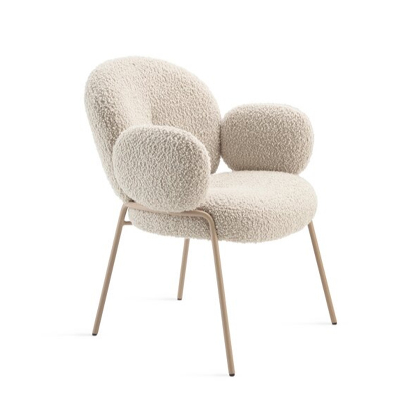 Dining Chair Modern Fashion Comfortable Restaurant Dinning Chair Lambswool Fur Fabric Upholstered Arm Dining Chair