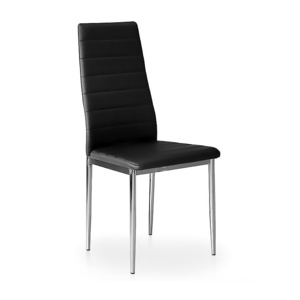 Modern Nordic High Back Black Pu Leather Chrome Metal Leg Dining Chair For Dinning Room Kitchen