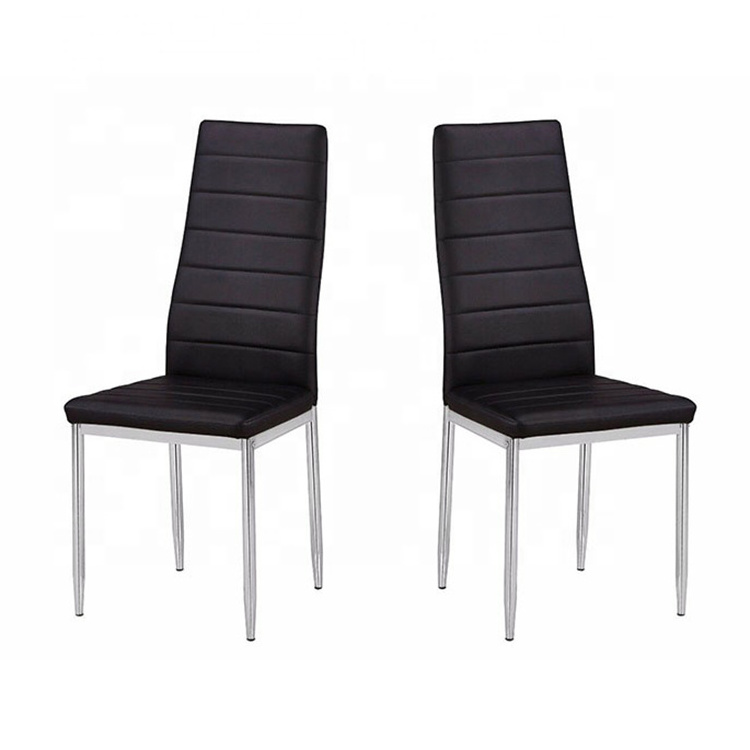 Modern Nordic High Back Black Pu Leather Chrome Metal Leg Dining Chair For Dinning Room Kitchen