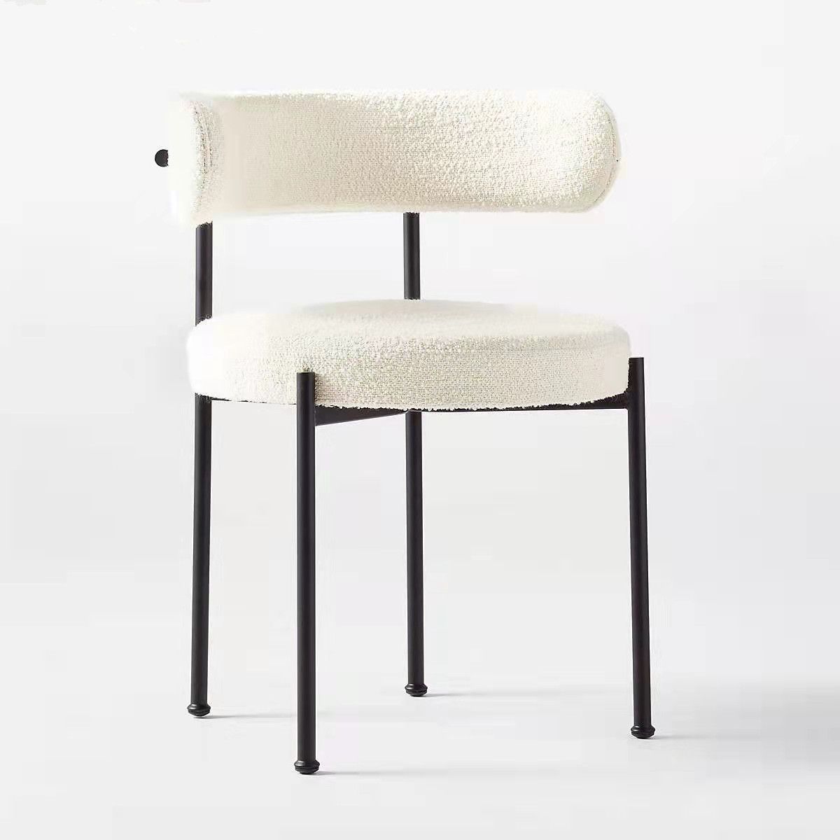 Modern Upholstered Dining Chair Ivory Metal Iron Legs Side Chair Boucle Dining Room Accent Chairs For Dining Room