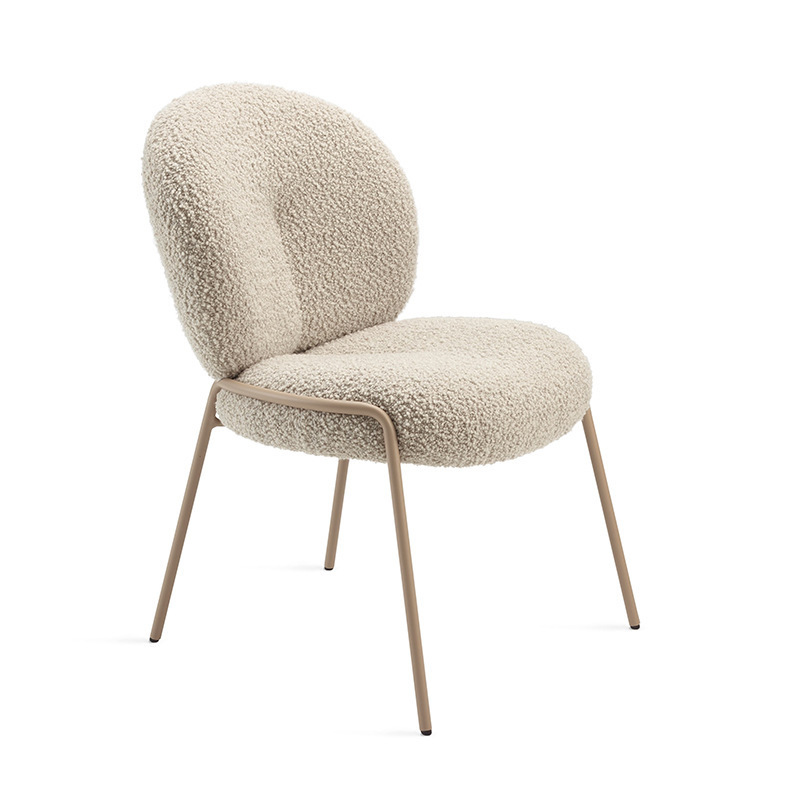 Dining Chair Modern Fashion Comfortable Restaurant Dinning Chair Lambswool Fur Fabric Upholstered Arm Dining Chair