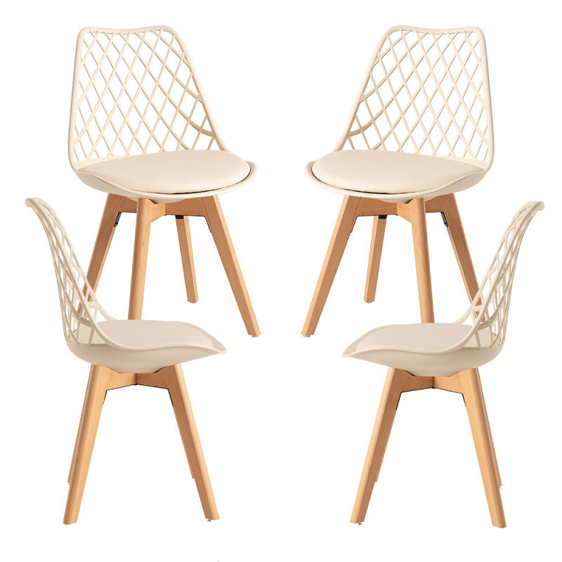 New Wood Style Gross Tulip Wooden Leg Dinning Chair Modern Scandinavian Design Beige Plastic Dining Chair