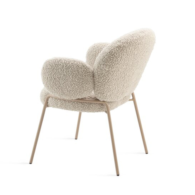 Dining Chair Modern Fashion Comfortable Restaurant Dinning Chair Lambswool Fur Fabric Upholstered Arm Dining Chair