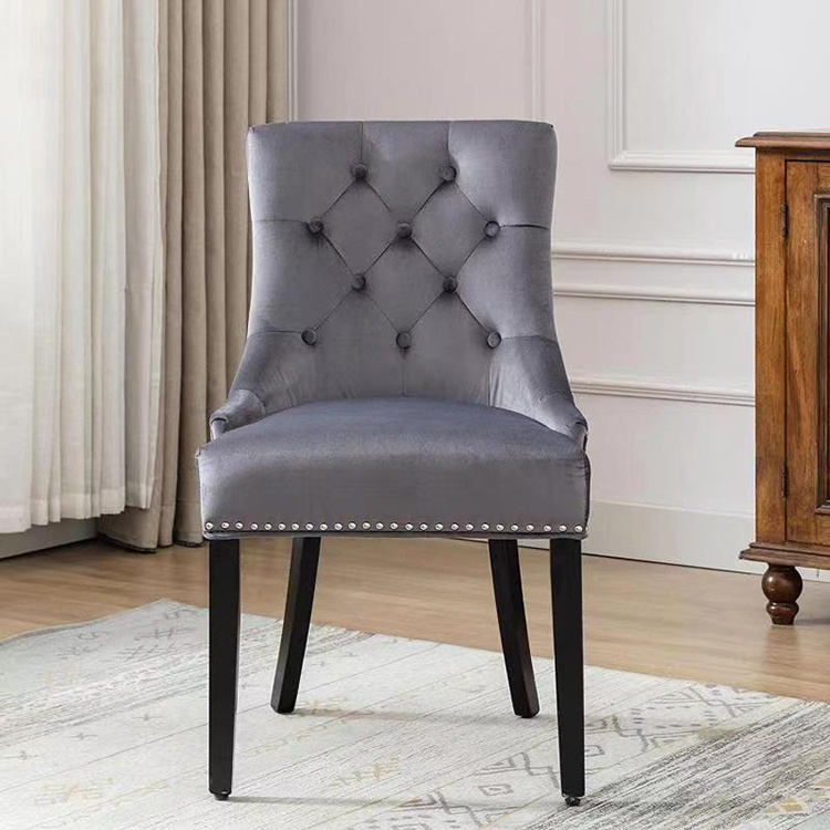 Dinning Chair Modern Gray Blue White Velvet Tufted Back Fabric Velvet Restaurant Dining Room Chair With Nail Lion Ring Knocker