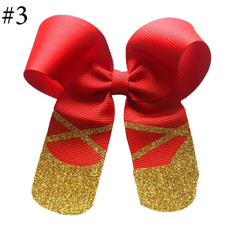 5''Ballerina hair bows  slipper bows ballet shoes hair clips for dance school