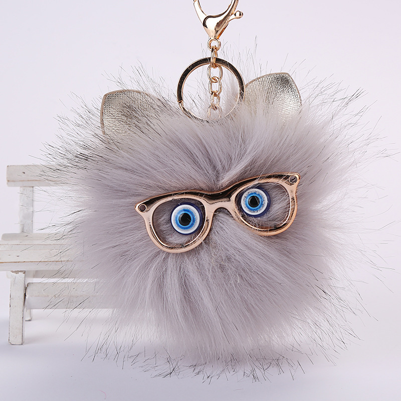 pompom rabbit fur ball owl keyring lovely owl key chain card holder for women