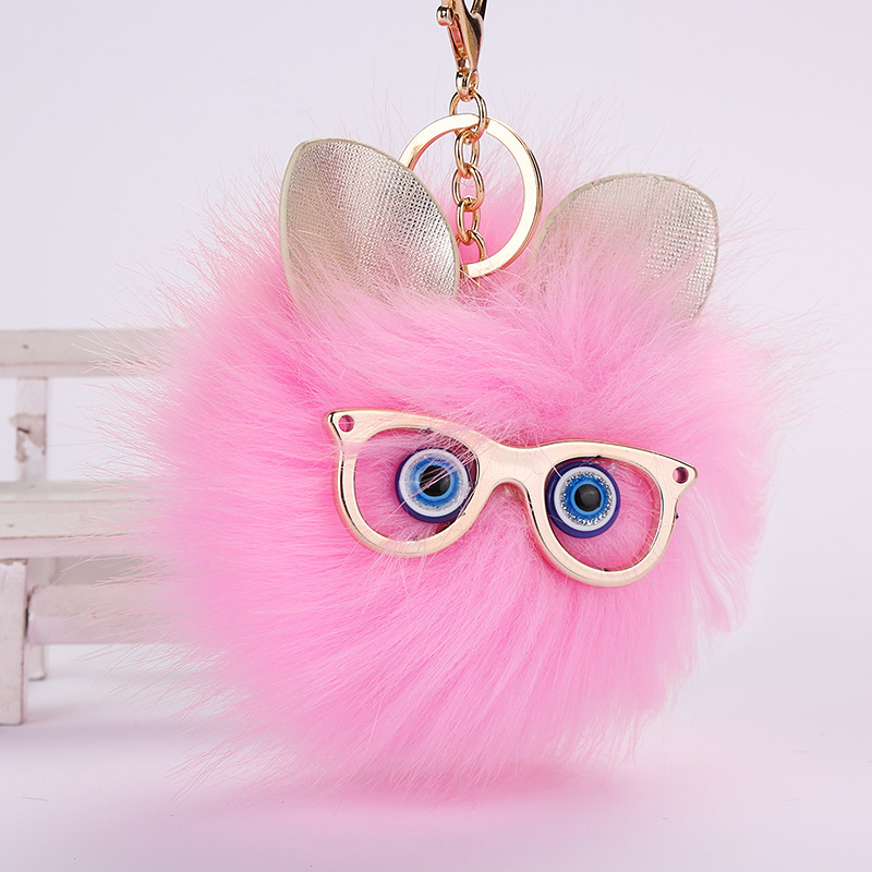 pompom rabbit fur ball owl keyring lovely owl key chain card holder for women