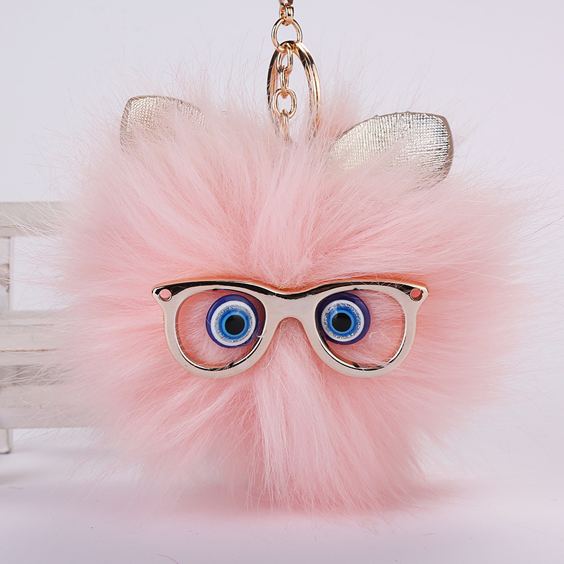 pompom rabbit fur ball owl keyring lovely owl key chain card holder for women