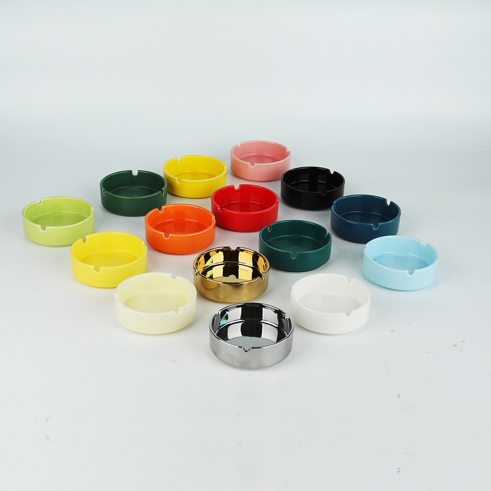 ceramic ashtray with logo customization colorful design round ashtray for promotion smoking accessories