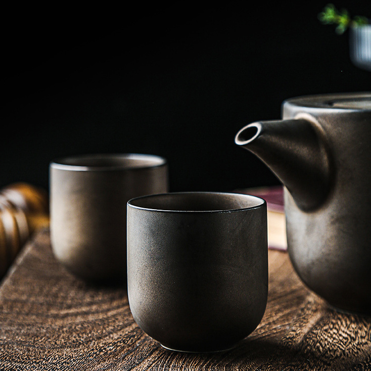 European coffee pot set with bamboo tray Delicate wine red porcelain tea set afternoon tea using retro teapot cups