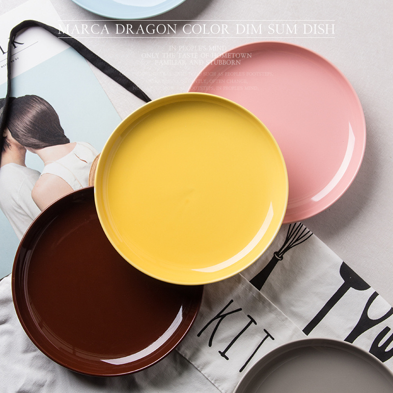 High quality porcelain dinnerware plates small round dessert/fruit dishes 8/10.5 inch eco friendly colored ceramic plate