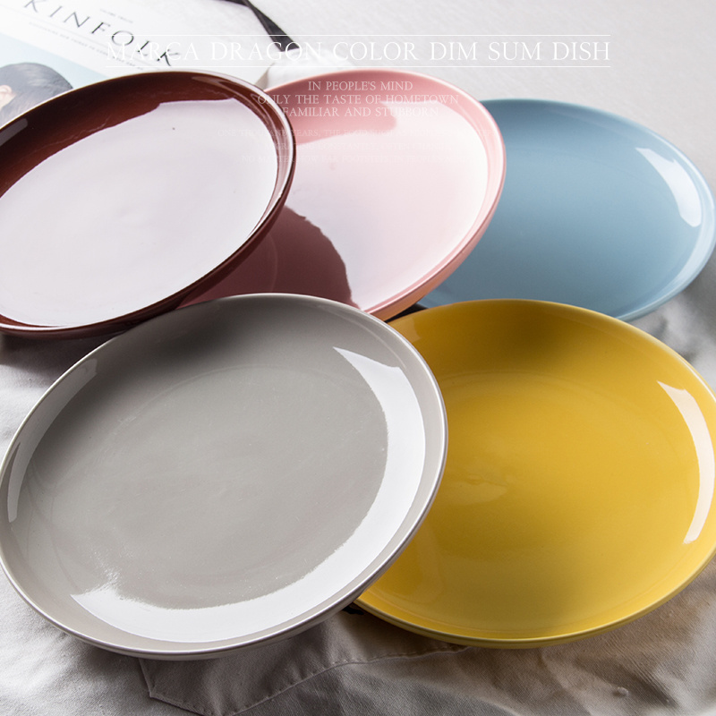 High quality porcelain dinnerware plates small round dessert/fruit dishes 8/10.5 inch eco friendly colored ceramic plate