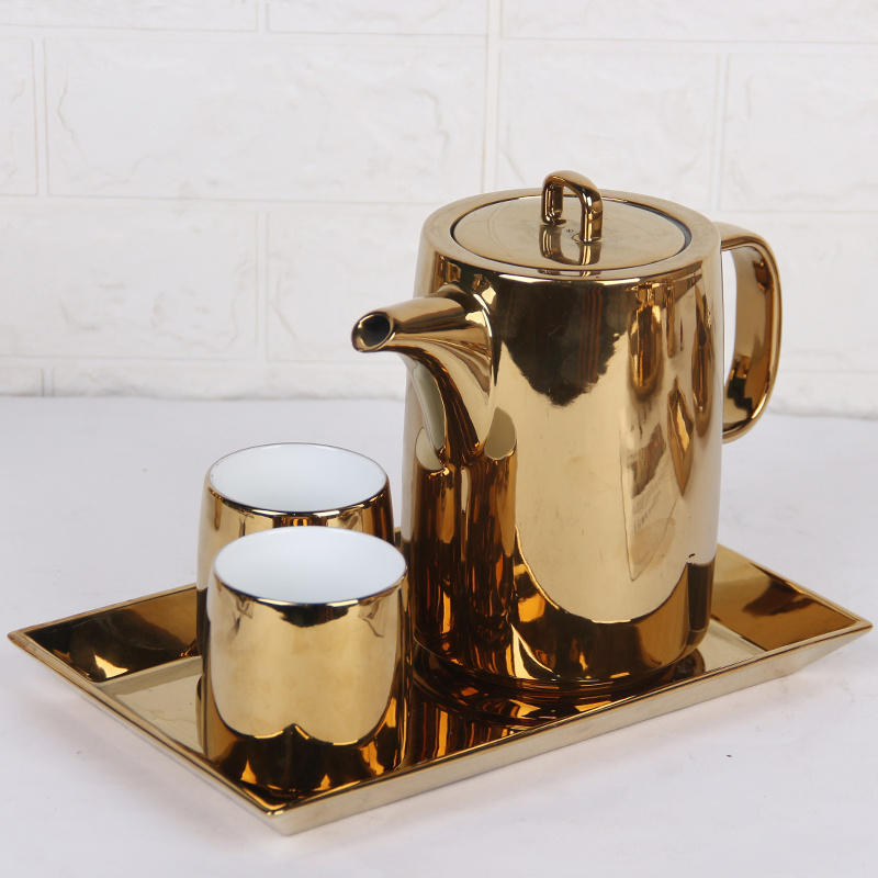 European style retro Ceramic Gold Coffee Cup mugs with gold handle porcelain cup with saucer luxury style tea table sets