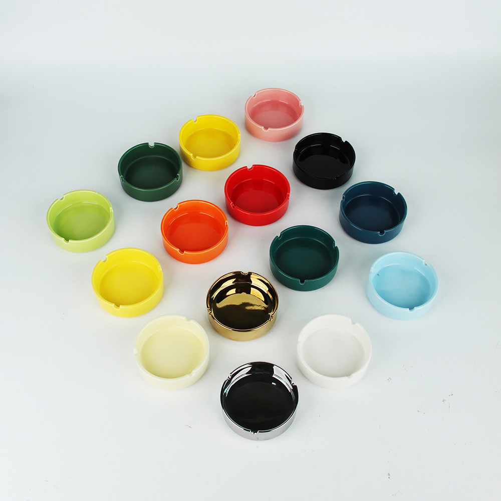 ceramic ashtray with logo customization colorful design round ashtray for promotion smoking accessories