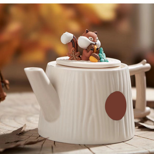 500ml cute fox kettle mug set water kettles and  coffee pot set glass cup with silicone lid coffee kettle