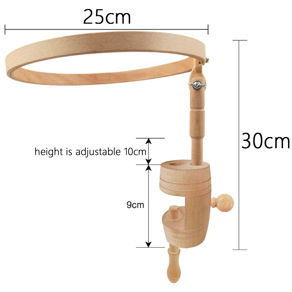 Embroidery Stand on Table Adjustable Embroidery Hoop Stand Clamp Rotated Beech Wood Hoop Holder