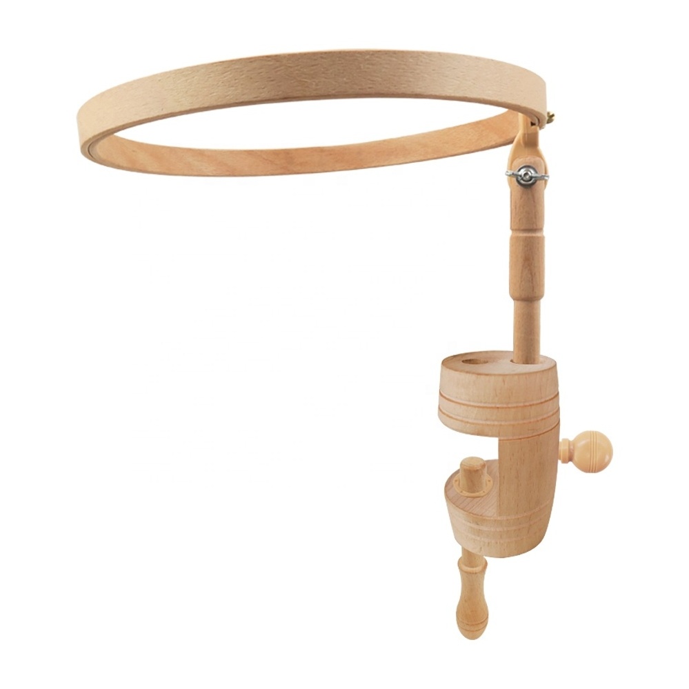 Embroidery Stand on Table Adjustable Embroidery Hoop Stand Clamp Rotated Beech Wood Hoop Holder