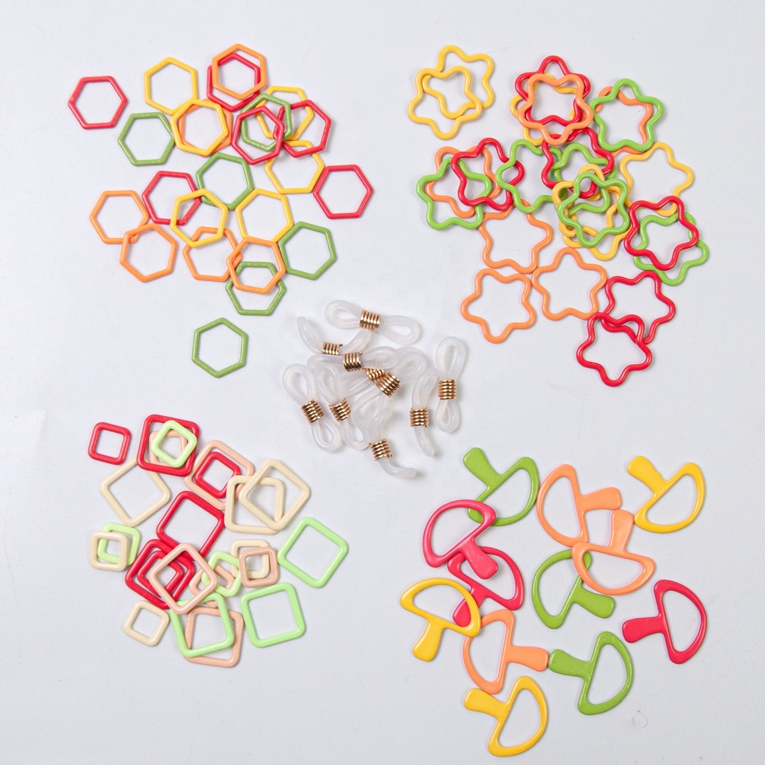 24 PCS Colorful Square Knitting Stitch Markers Crochet Locking Knitting Stitch Counter with 10 PCS Non Slip Silicone Ring