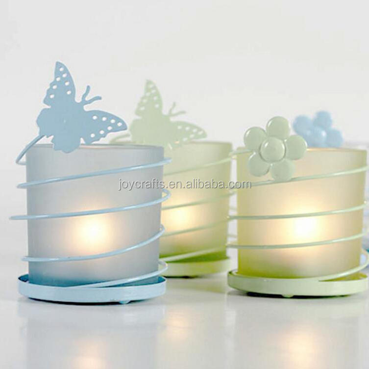 Wedding Decoration Butterfly Flower Design Glass Cup Metal Candle Holder