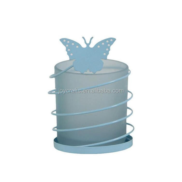 Wedding Decoration Butterfly Flower Design Glass Cup Metal Candle Holder