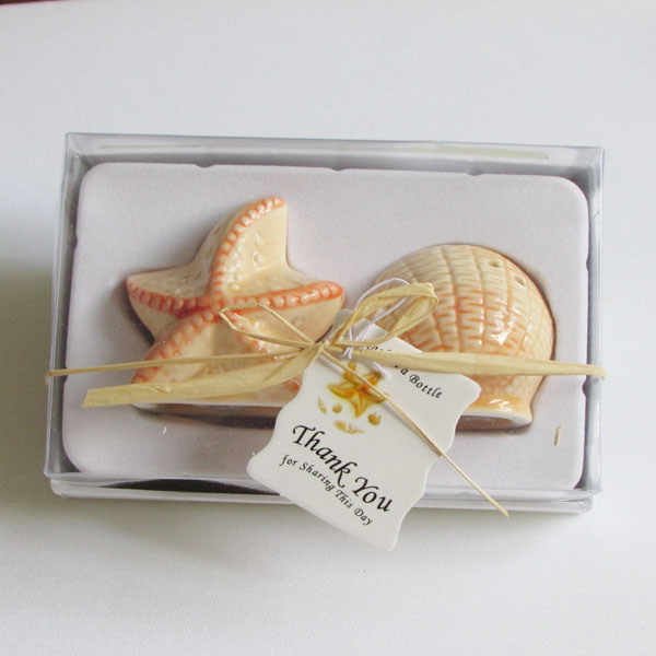 Wedding Favors Shell Star Fish Ceramic Salt and Pepper Shaker