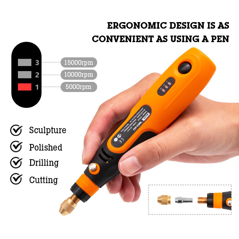 Mini Grinder 3.6V Variable Speed Wireless Lithium Electric Grinder Set Wood Carving Pen for Milling Engraving Polishing