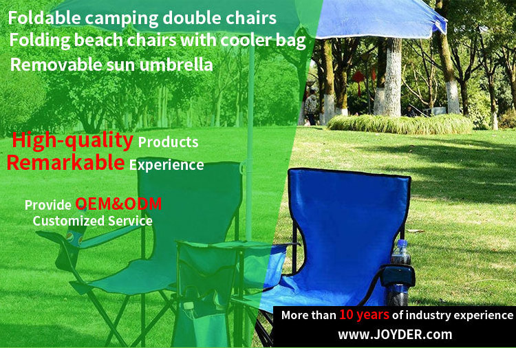 Outdoor Picnic 2 person Folding chairs middle cooler Table Portable Camping Chair Carry bag Garden Double Chair with Umbrella